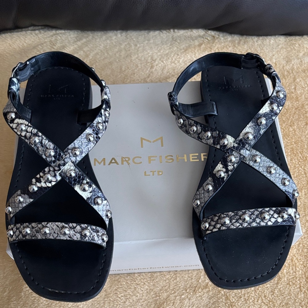 Marc Fisher Black and White Strappy Sandals